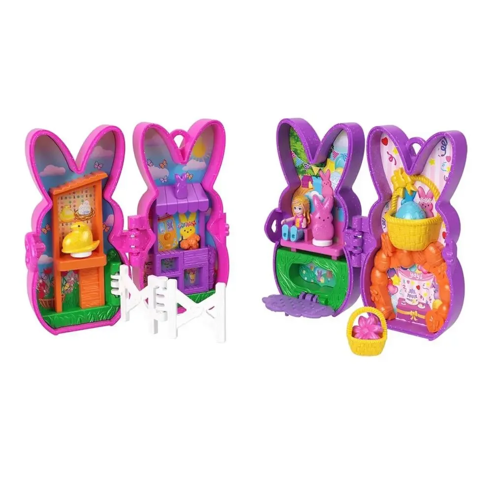 Polly‎ Pocket X Peeps Doll & 2 Playsets Compact Keychain Clip NEW